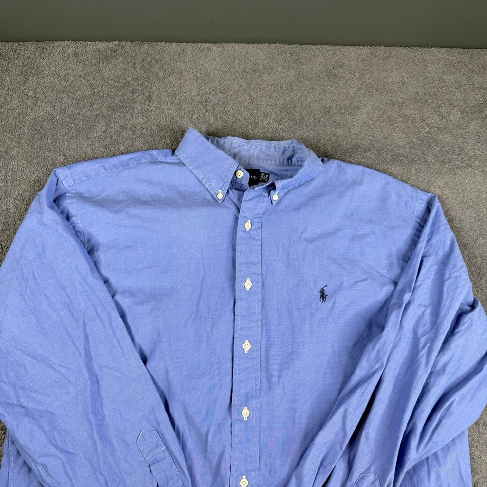 RALPH LAUREN Dress Shirt Men 17-36 Blue Yarmouth Oxford Pony Designer